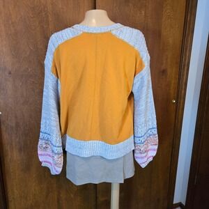 Easel Womens Pullover Sweater Orange Large Mixed Media Boho Knit Balloon Sleeve